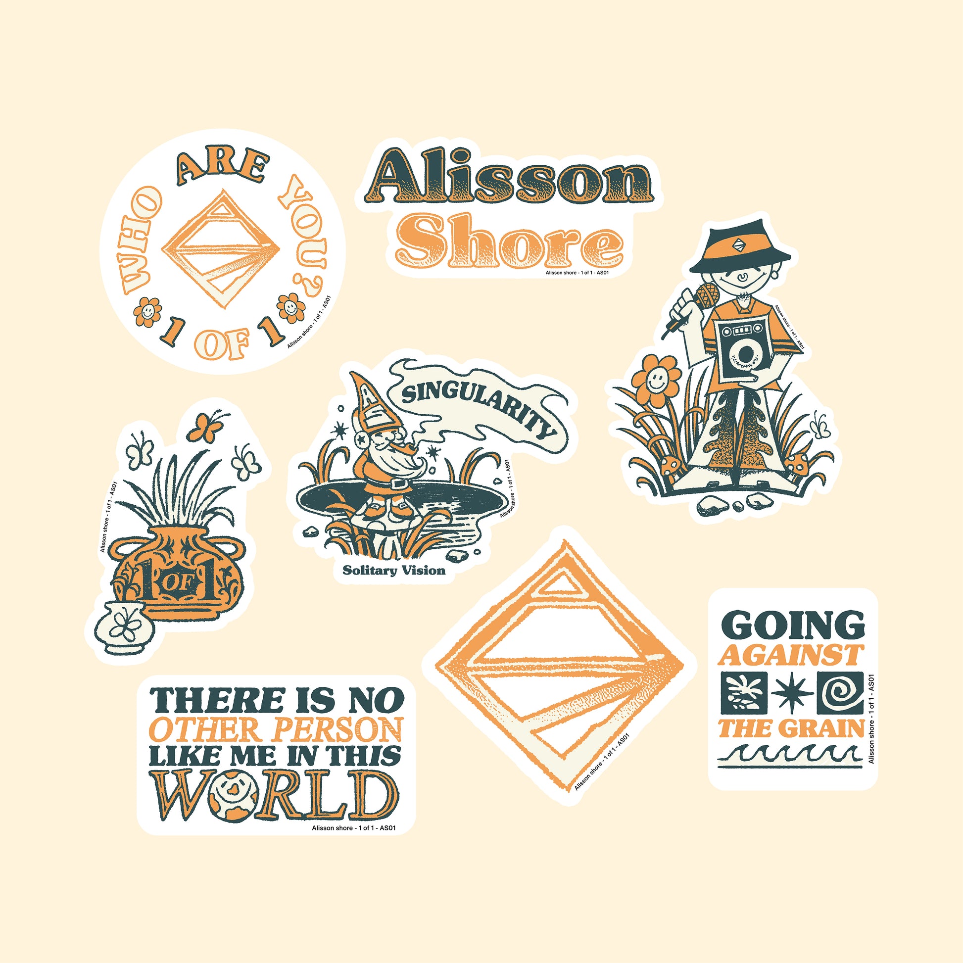 1 of 1 Sticker Pack (Set of 8)